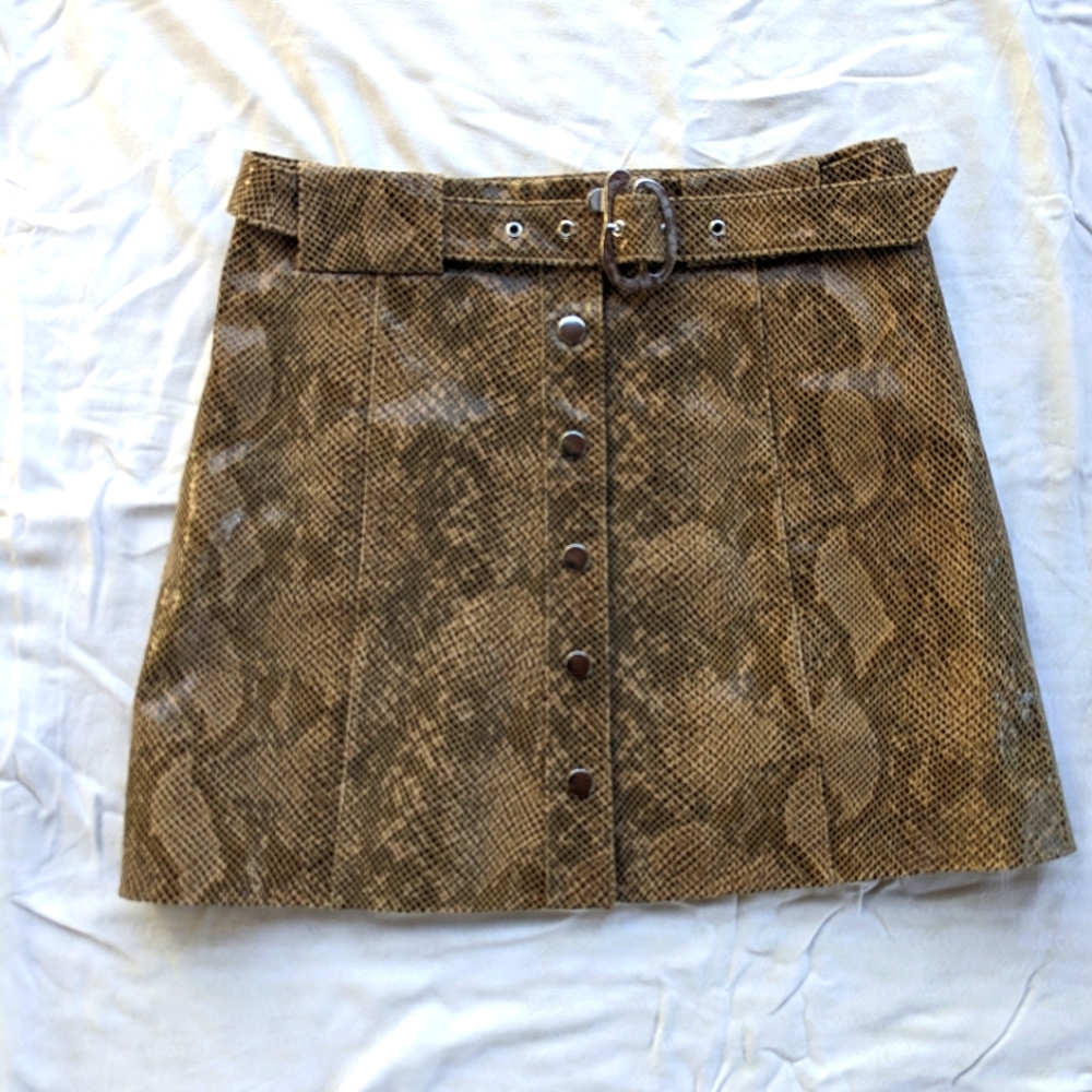 Zara women's leather snake print skirt